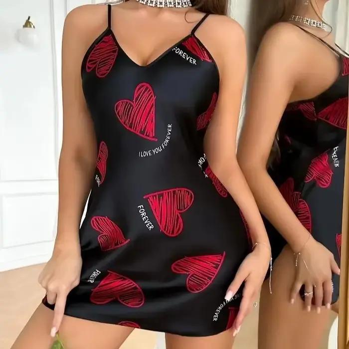 Chemise de nuit en Satin imprimé, col en V, dos nu, Mini robe de nuit pour femmes, vêtements de nuit, Cosplay, pyjama Sexy