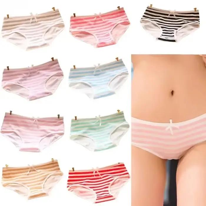 Femmes mignon Sexy culotte de sous-vêtements rayures marine nœud papillon Tanga belles femmes culottes coton slips