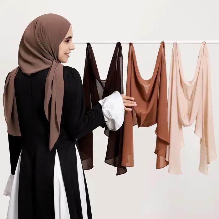 2025 Ramadán pevný šál s magnetom pre moslimské ženy z hodvábneho mušelínu Hidžáb šatka na hlavu