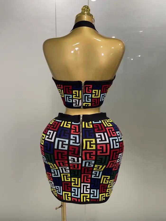 Ženy 2025 nový Sexy odhalený chrbát lano Jacquard dvojdielny Mini sukňa set pásiky celebrít dizajnér večierok