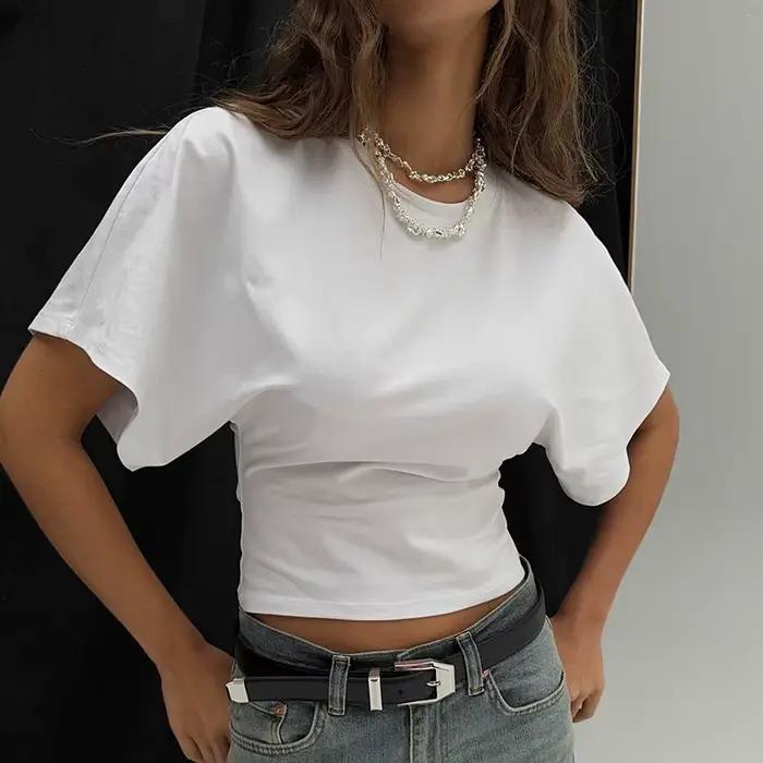 Pevné sivé skrátené tričko 2025 žena oblečenie okrúhly výstrih topy Korzet Streetwear dievčatá jar leto