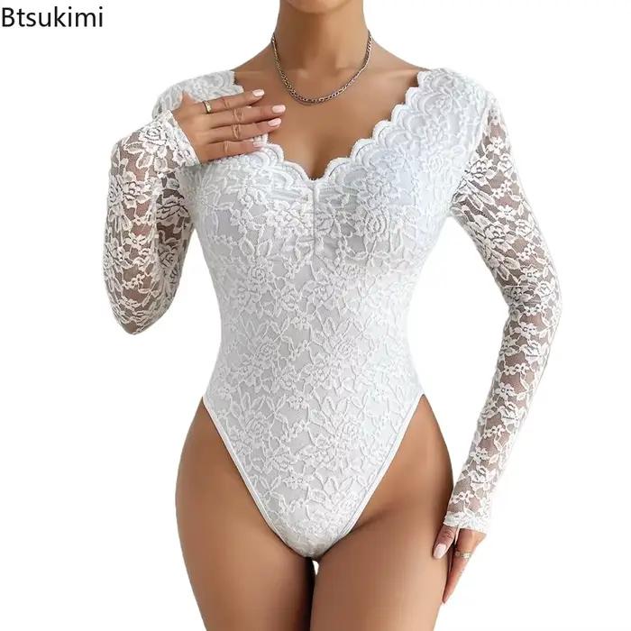 Femmes élégant dentelle florale façonnage Body Sexy festonné garniture col en v minceur corps Shaper mince boîte de nuit fête justaucorps hauts