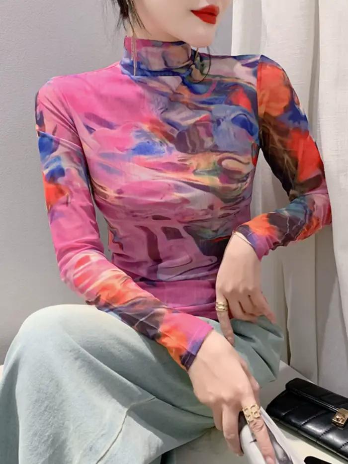 Dámske tričko s rolákom z úpletu, dlhé rukávy, slim fit, veľkosť S-4XL