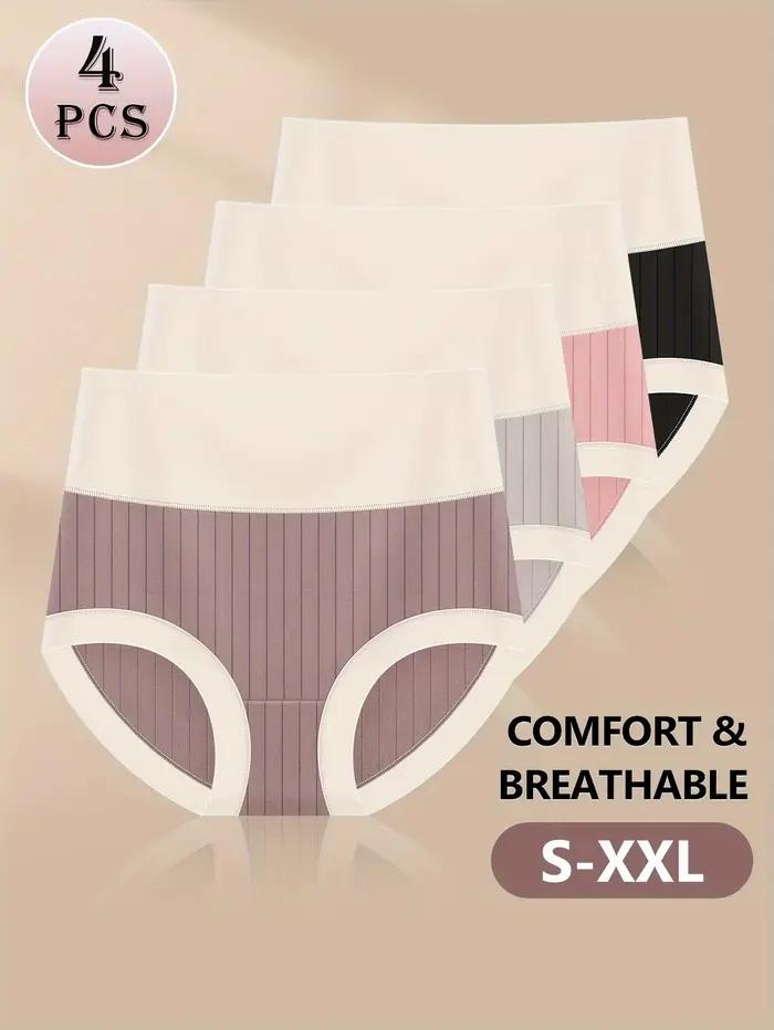 Culotte Taille Haute Confortable en Coton pour Femme, Couleurs Clashing, Forme et Lifting des Hanches, Respectueux de la Peau, Respirant, Mode, 4 Pièces