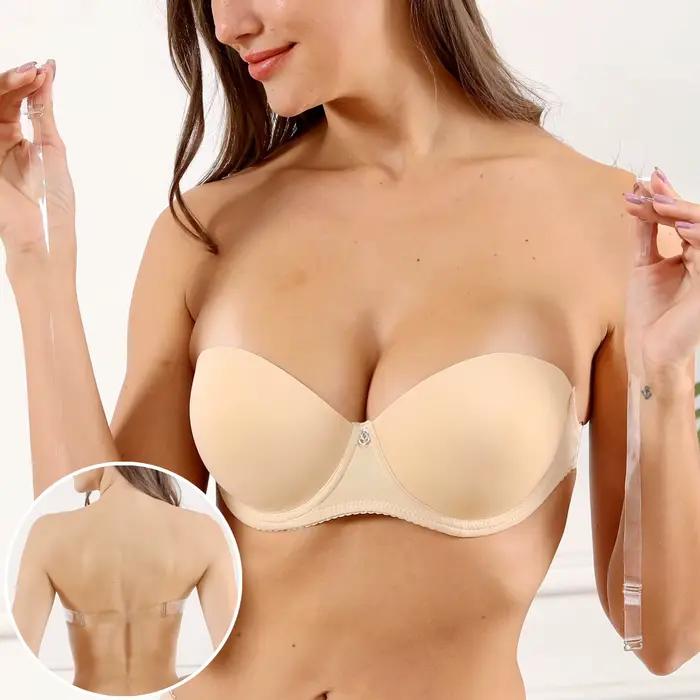 Beauwear Soutien-gorge rembourré sans couture noir avec armatures, bretelles transparentes et design dos nu