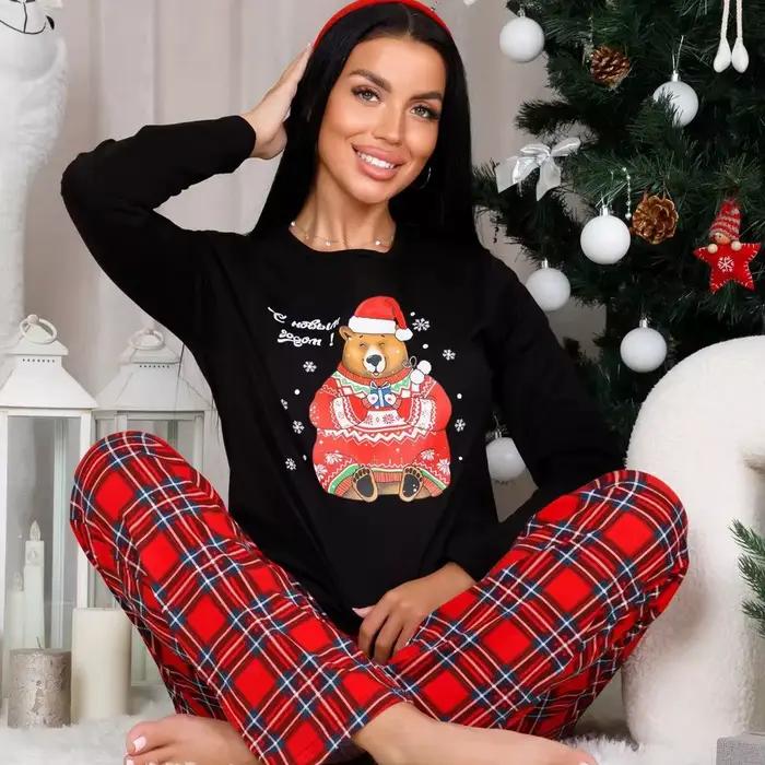 Ensemble pyjama pour femmes, imprimé écossais, manches longues, pantalon Long, vêtements de maison, nouvelle collection 2025