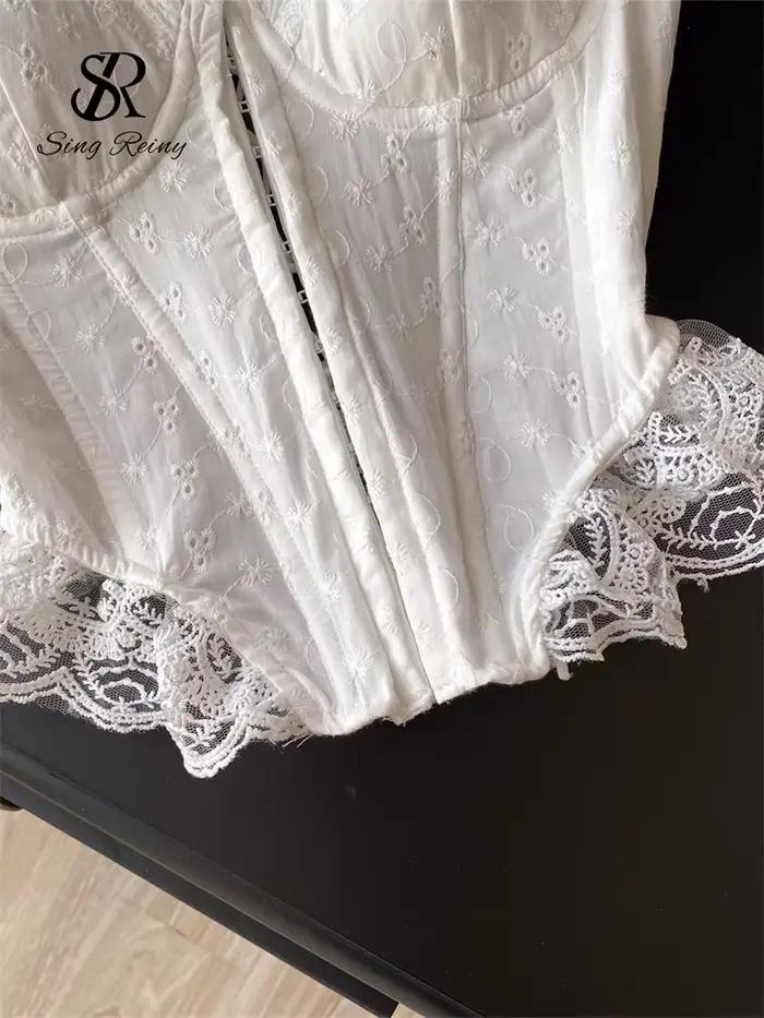 SINGREINY vyšívaná spodná bielizeň top Korzet pre ženy šnurovací pás Shapwear glamour Košeľa francúzska čipka volány Hotsweet tielko