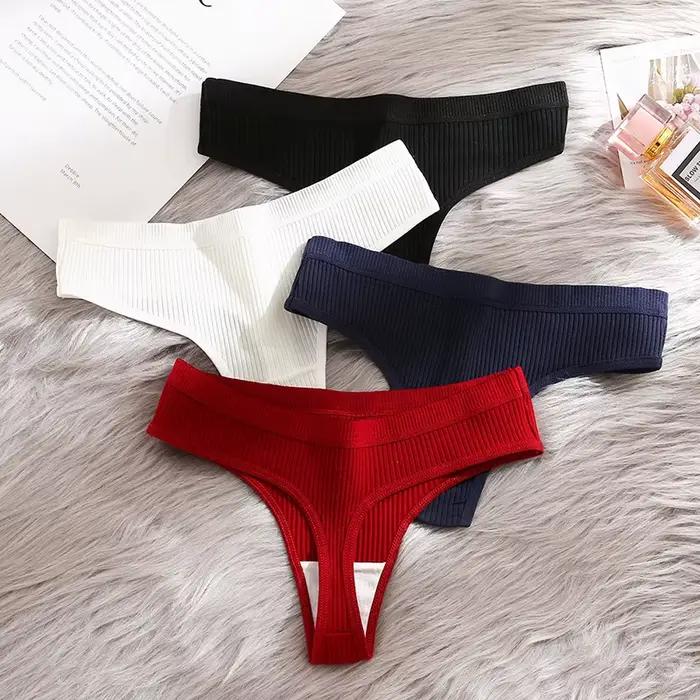 Lot de 4 Culottes Femme Tendance Rayées Strings en Coton Doux Lingerie Sexy pour Dames Sous-vêtements Respirants Sportifs G-Strings Confortables T-Back