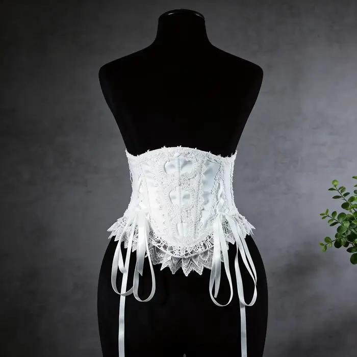 Corset gothique en dentelle pour femme avec baleines de soutien, amincissant, dos lacé, style Lolita, costume de scène, style cour vintage