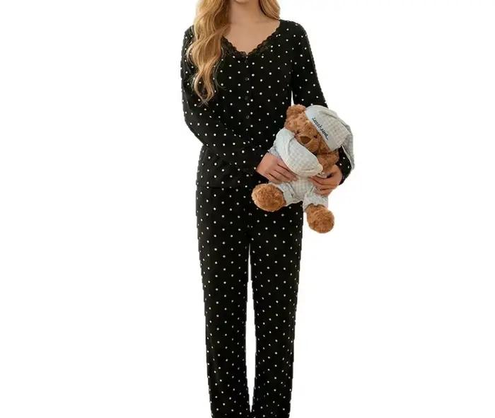Pyjama féminine en polyester solide, basiques, col rond, longueur cheville, confortable, élégante, pour femme, occasions spéciales, nuits paisibles