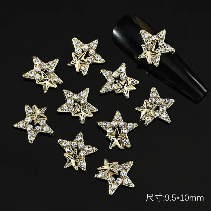 10 kusov 3D strieborný pentagram hviezda Nail Art zliatina kamienky luxusné kovové hviezdicové prívesky na nechty šperky drahokam manikúra