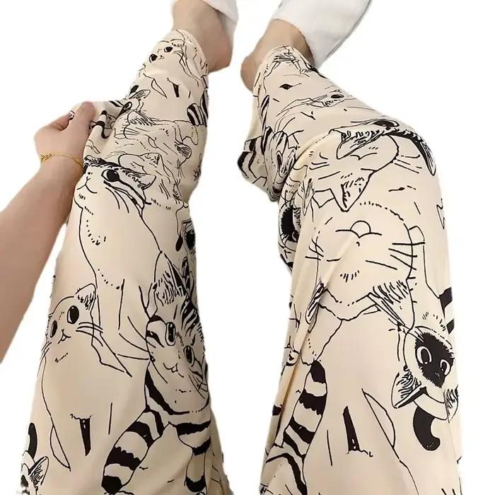 Pantalon de pyjama femme dessin animé Moe chat grande bataille pantalon de pyjama femme étudiant pantalon ample pantalon décontracté dame pantalon de couchage