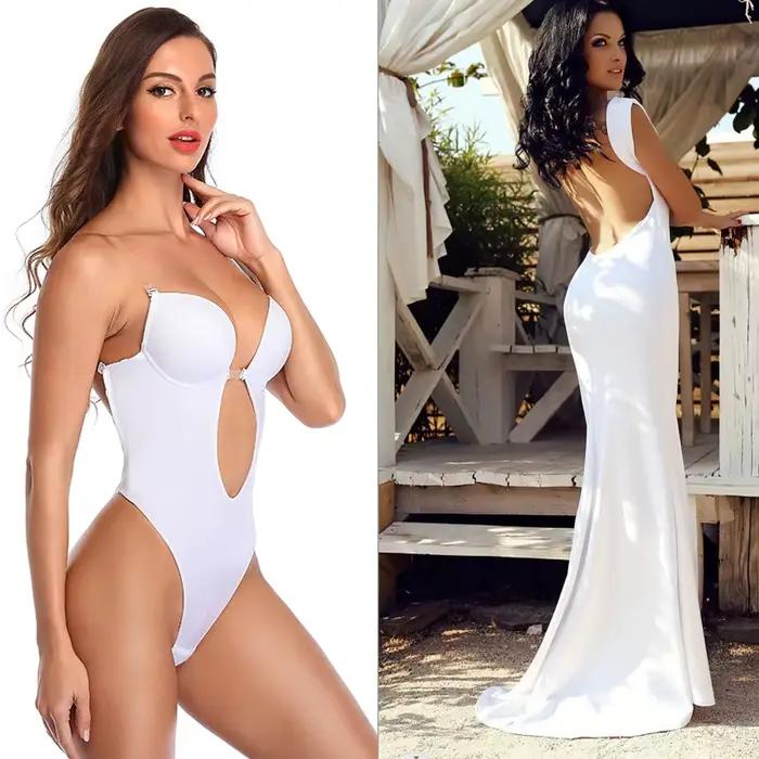 Body dos nu pour femmes, soutien-gorge intégré, bretelles multiples, tongs, modelant le corps, plongeant en U, Faja sans couture avec entrejambe ouvert