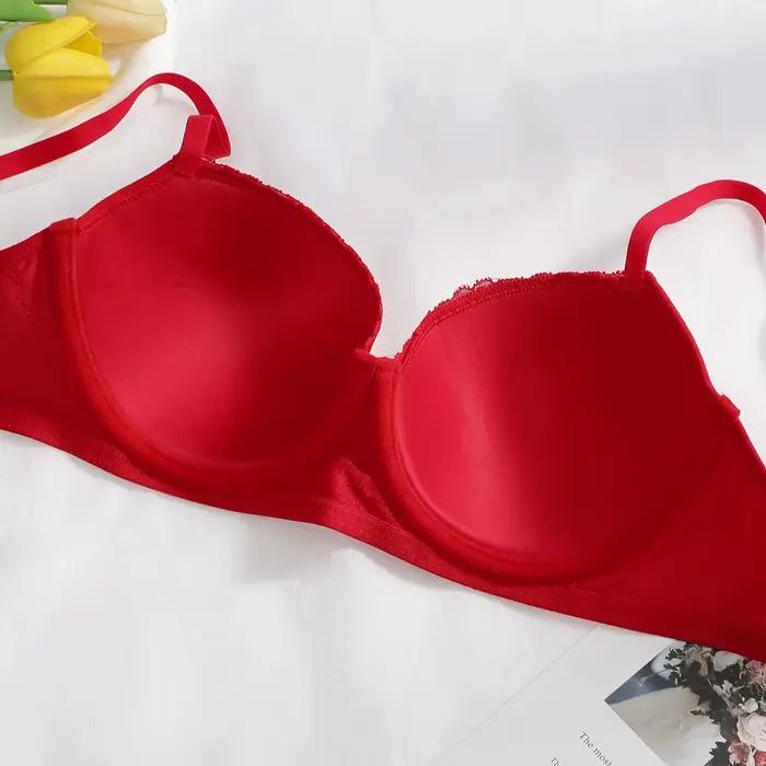 Soutien-gorge push-up sexy en dentelle rouge avec armatures, bonnets rembourrés, bretelles réglables et fermeture dorsale pour femme – Lingerie confortable au quotidien