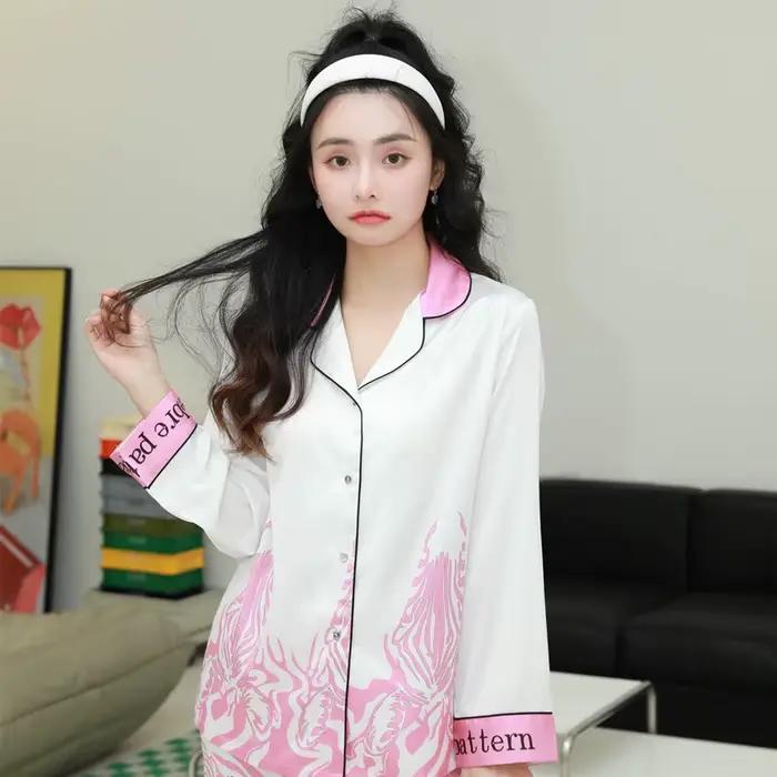 Pyjama élégant en soie glacée pour femmes, ensemble 2 pièces imprimé zèbre, mode, manches longues, pantalon, vêtements de nuit, vêtements de maison, printemps automne 2026
