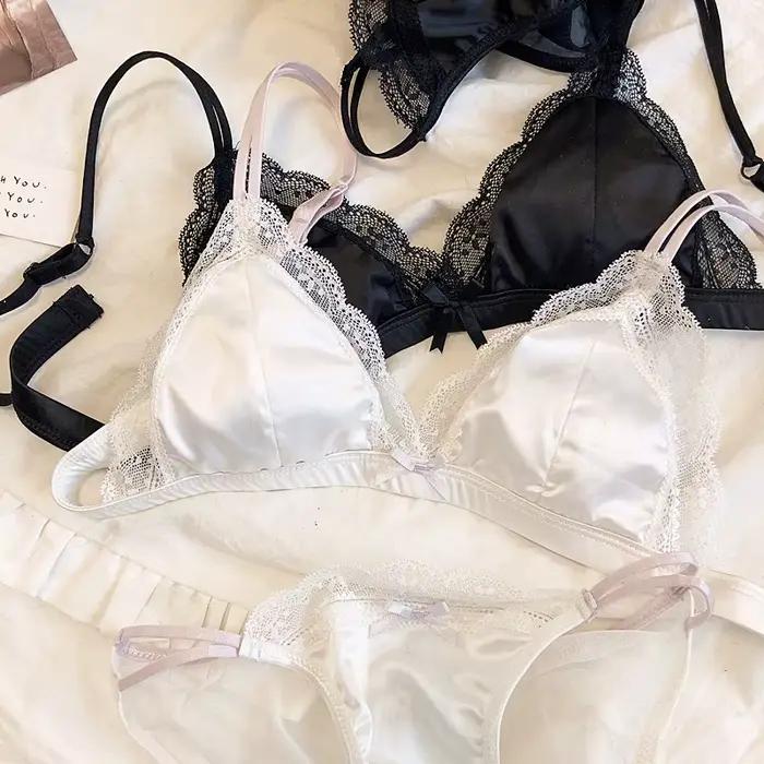 Soutien-gorge Triangle en dentelle française, Sexy, couleur unie, sans anneau en acier, petits seins froncés, Support, ensemble de sous-vêtements Anti-affaissement