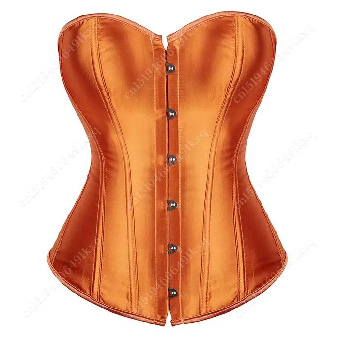 Korzety pre ženy nadprsné vysoké Korzet Oranžový Saténový Bustier so šnurovaním Sexy