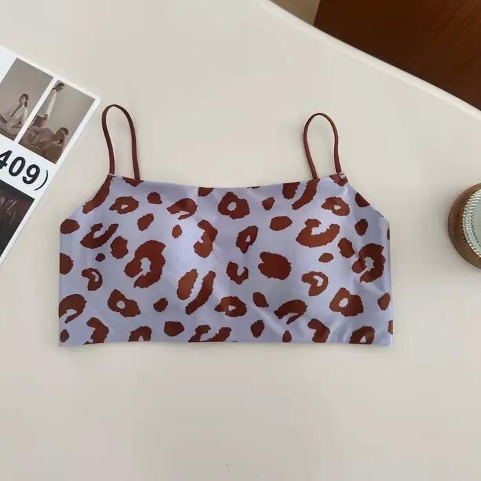 Soutien-gorge sans fil en satin à fines bretelles, imprimé léopard, sans coutures, invisible, anti-affaissement, lingerie pour femme, usage quotidien