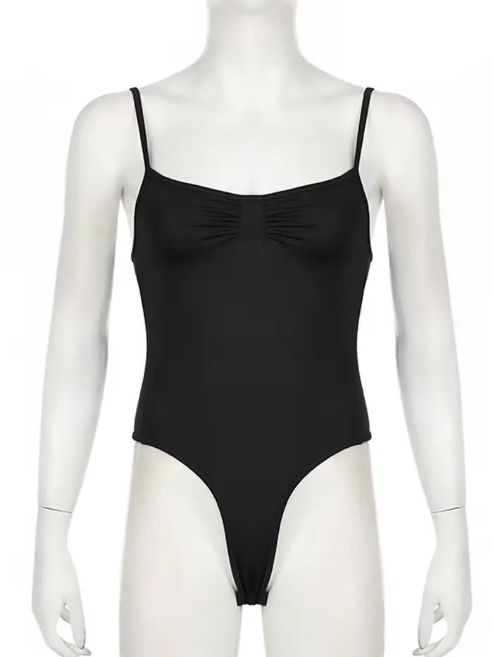 Sweetown – body froncé sans manches pour femmes, noir, bretelles Spaghetti, solide, Simple, basique, Sexy, Camisole pour les vacances