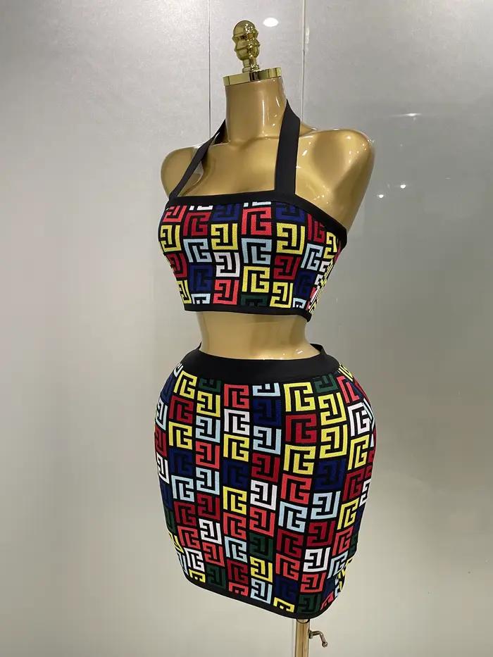 Ženy 2025 nový Sexy odhalený chrbát lano Jacquard dvojdielny Mini sukňa set pásiky celebrít dizajnér večierok