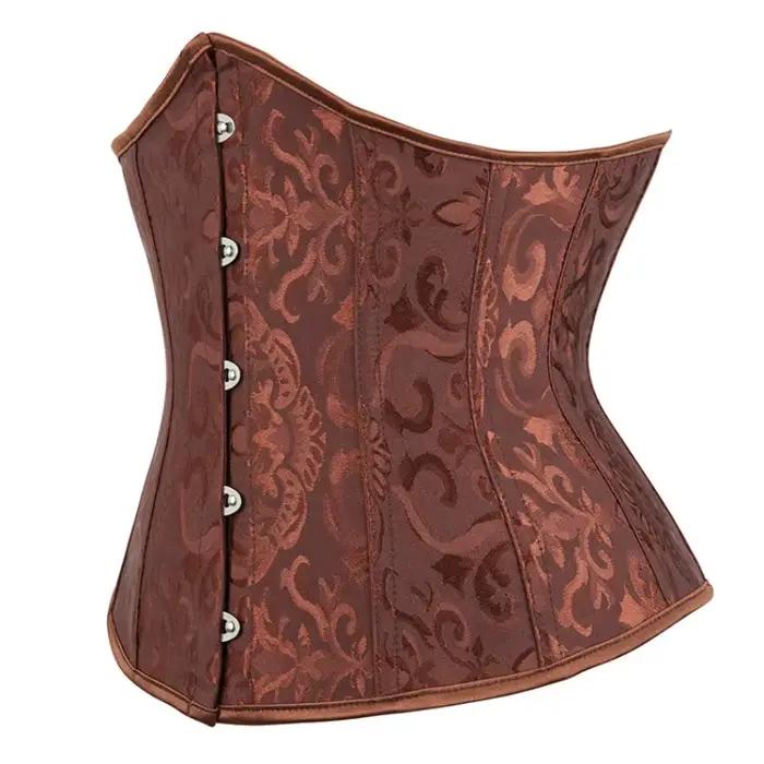 Femmes Vintage Corset Jacquard sous le buste haut Satin taille Cincher Sexy gothique entraînement Corsets Lingerie Korsett