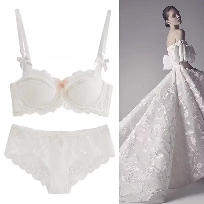 Francúzska čistá túžba Bralette malé poprsie AB košíčky Push Up bez drôtikov čipka podprsenka pre bacuľaté dievča mašľa dizajn tenký záhyb pohodlie veľká veľkosť