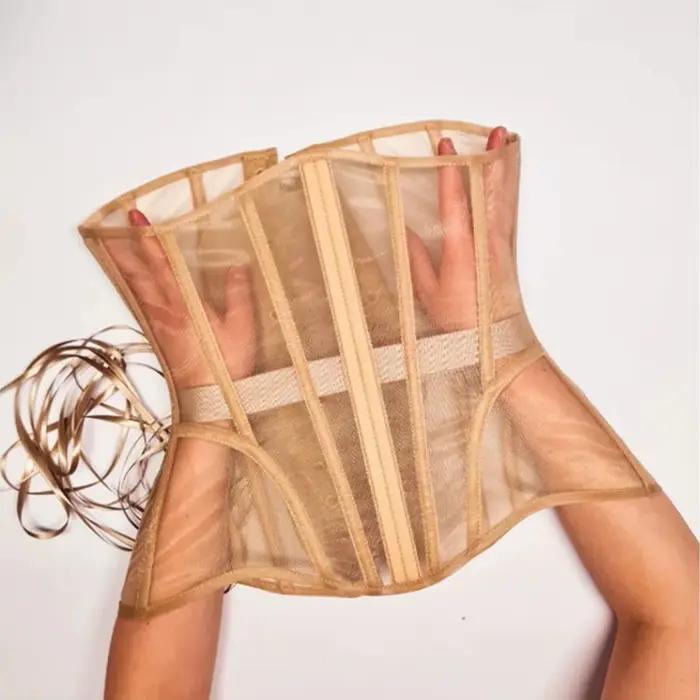 Corset serré pour femmes, bustier sous le buste, ceinture de taille en maille respirante avec os, corsage amincissant à lacets