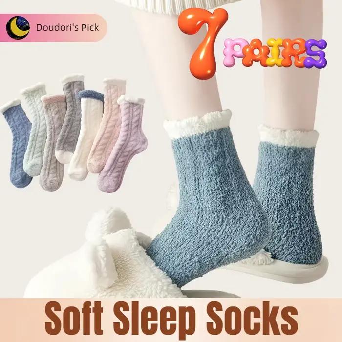 7 paires de chaussettes de sommeil chaudes et colorées pour femmes, adaptées à l'automne et à l'hiver, épaisses pour la chaleur et la résistance aux chutes, pour un usage domestique