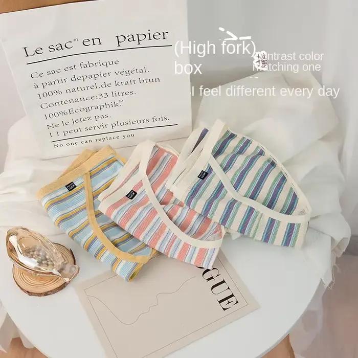 Culotte de Style Marine en Coton pour Fille, à Rayures Colorées, Lingerie Sexy, Très Extensible, à la Mode