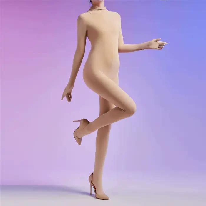 Body complet à manches gants en velours 120D pour femmes, Sexy, entrejambe ouvert, bas serré, justaucorps de demoiselle d'honneur, Bandage, Cocoons, bodyhouse