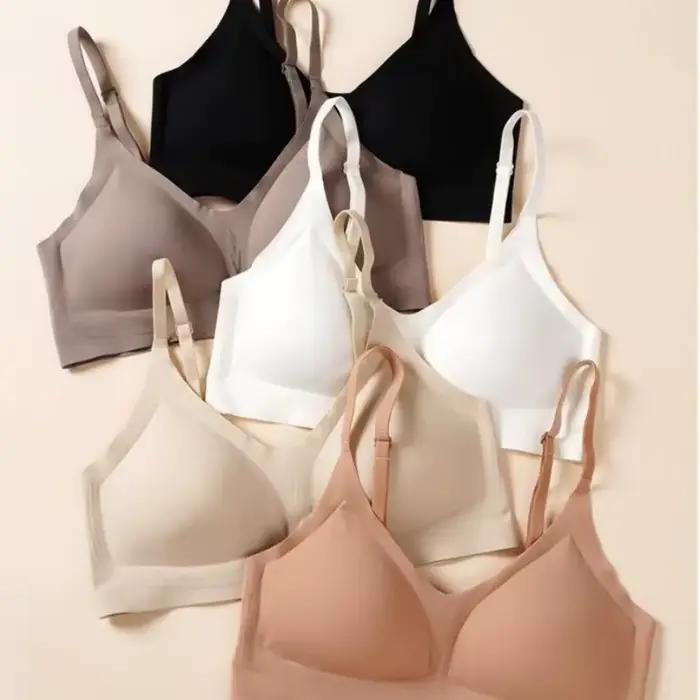 Soutien-gorge femme en soie glacée sans couture, effet minimisant pour grandes poitrines, style push-up, fin d'été, bonnet semi-fixe, dos élégant