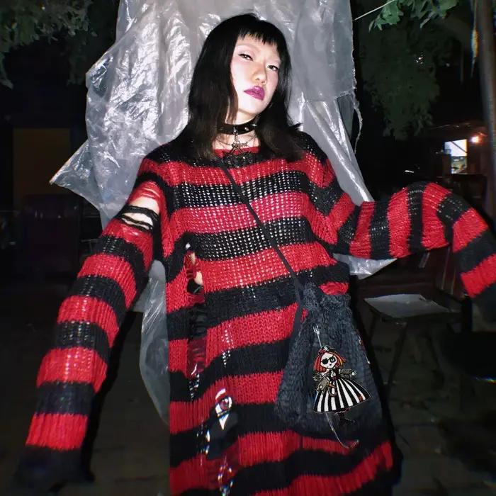 Karrram Punk gotický sveter Emo topy e-girls nákupné centrum Goth svetre Y2k Harajuku Grunge oblečenie Alt tmavý