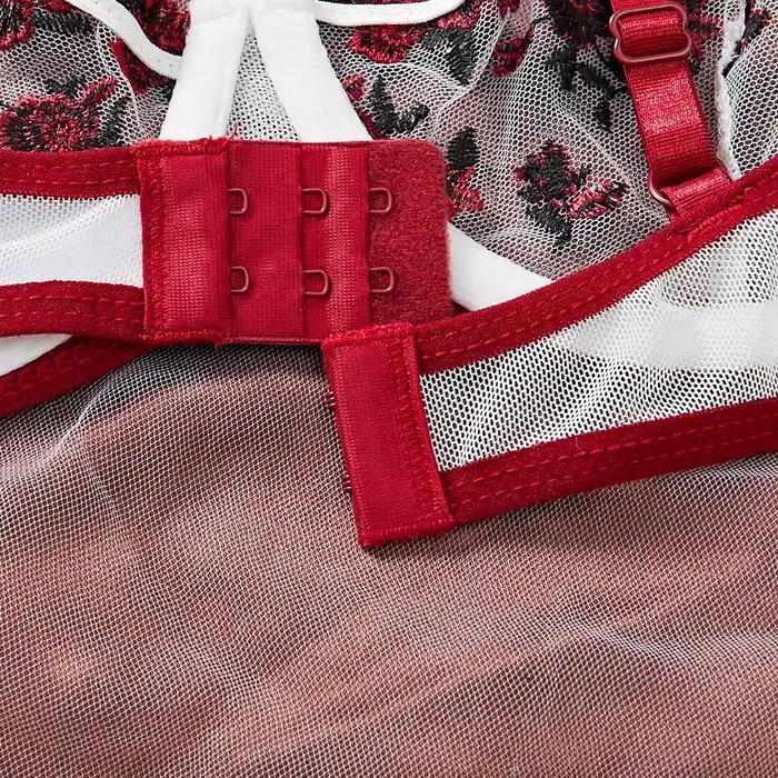 Ensemble de lingerie fantaisie en dentelle contrastée pour femme, 2 pièces, sous-vêtements brodés, magnifique ensemble soutien-gorge et culotte
