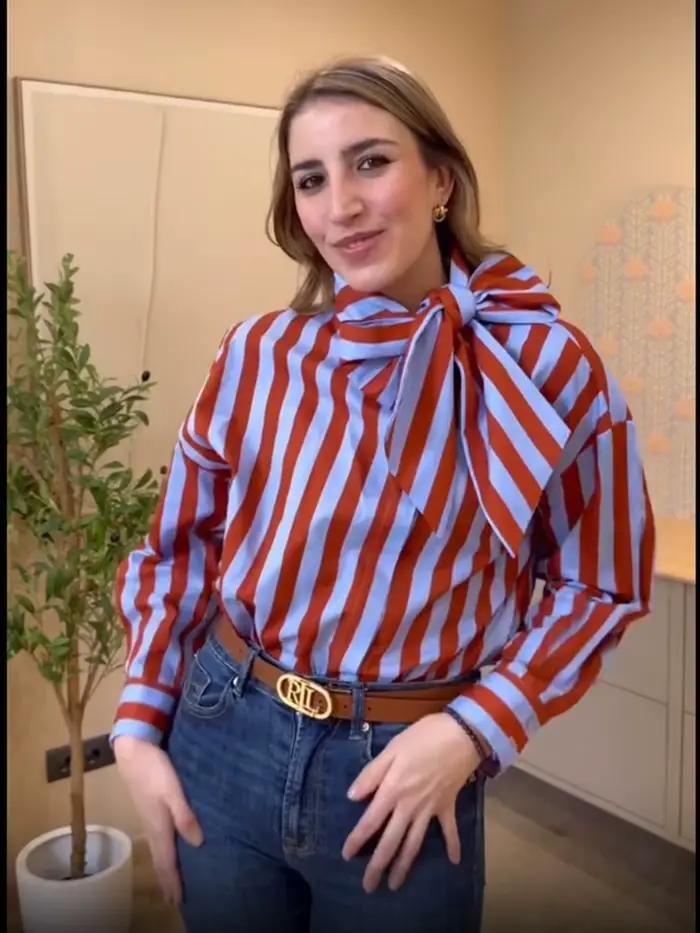 Elegantný pásikavý blúzkový motýlik pre ženy TFMLN