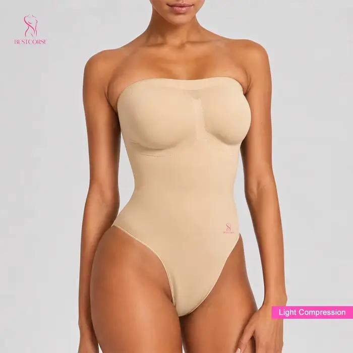Body gainant femme string corset sans bretelles, gaine body sculptant gainant ventre pla sans coutures, effet ventre plat, une pièce bodysuit pour sous les robes pour femmes.