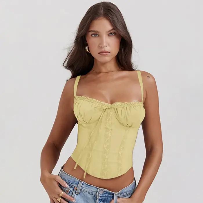 T-shirts d'été élégants sans bretelles Corset couverture en dentelle femmes pansement t-shirt Y2K Chic femme haut court noir rouge bleu blanc jaune