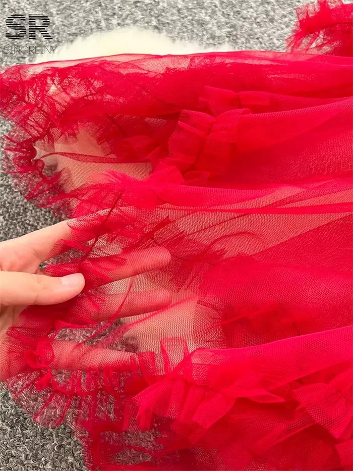 SINGREINY – costume deux pièces Sexy en dentelle pour femmes, Camisole sans bretelles + jupe à taille élastique irrégulière, ensembles de fête en gaze à la mode