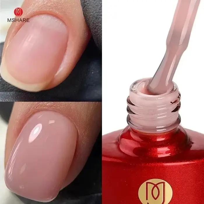 MSHARE Gumený základný gél v mliečno-ružovej farbe Camouflage farba kabát namáčacie nechty Gélové laky 10ml UV LED