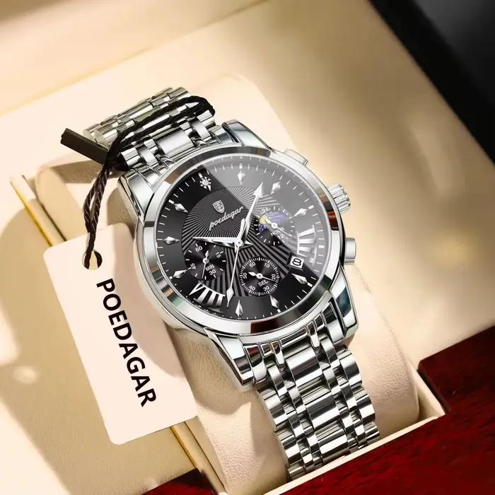 POEDAGAR Originálne vojenské pánske hodinky vodeodolné svietiace dátum chronograf