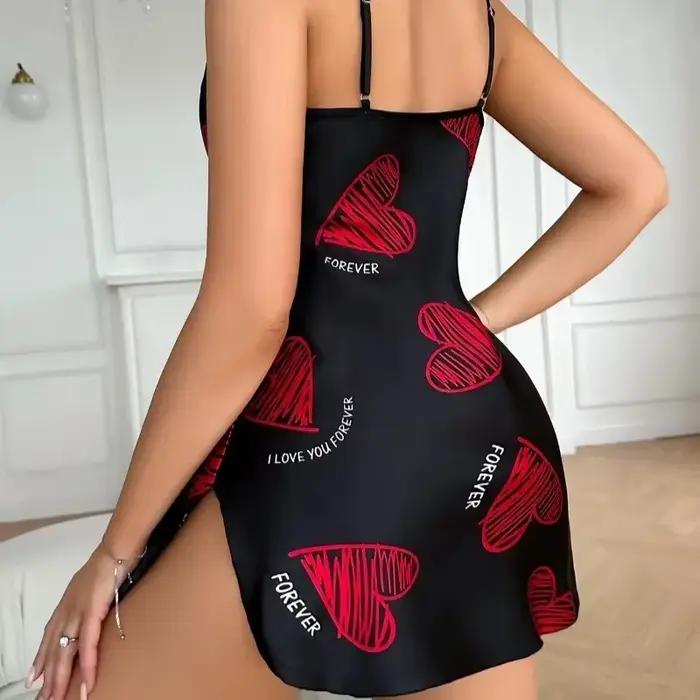 Chemise de nuit en Satin imprimé, col en V, dos nu, Mini robe de nuit pour femmes, vêtements de nuit, Cosplay, pyjama Sexy