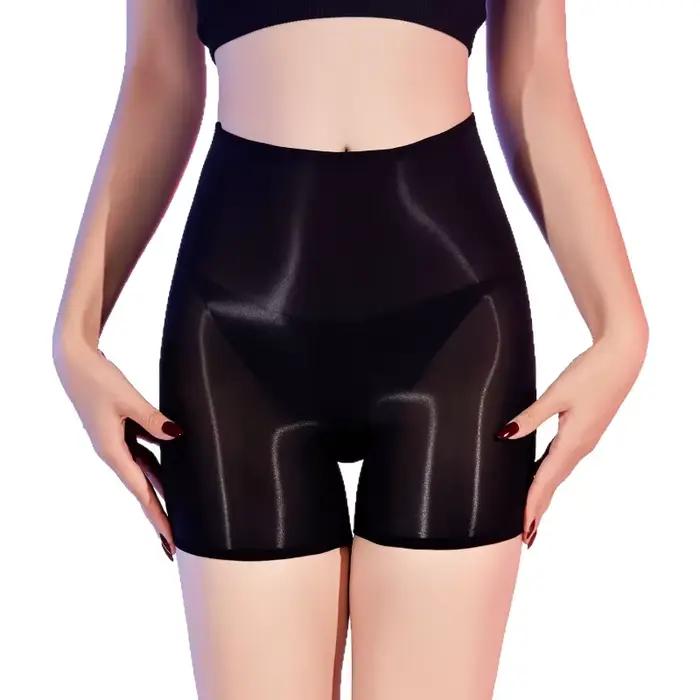 Femmes Sexy culottes huile brillant Transparent boxeurs haute sous-vêtements élastiques Ultra-mince sans couture Transparent taille haute Boxer