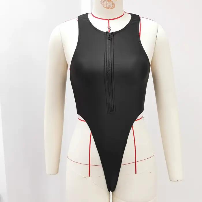 Maillot de bain une pièce sexy à coupe haute pour femme, nouvelle mode 2026, style sport, fermeture éclair, pour le surf, sans manches, tenue de plage décontractée pour femme