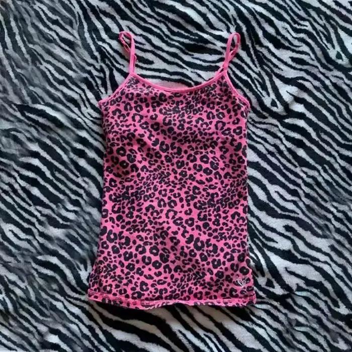 Tielko s leopardím vzorom rock estetika emo dievča Y2K crop top ležérny punk hottie harajuku hip hop street retro chic