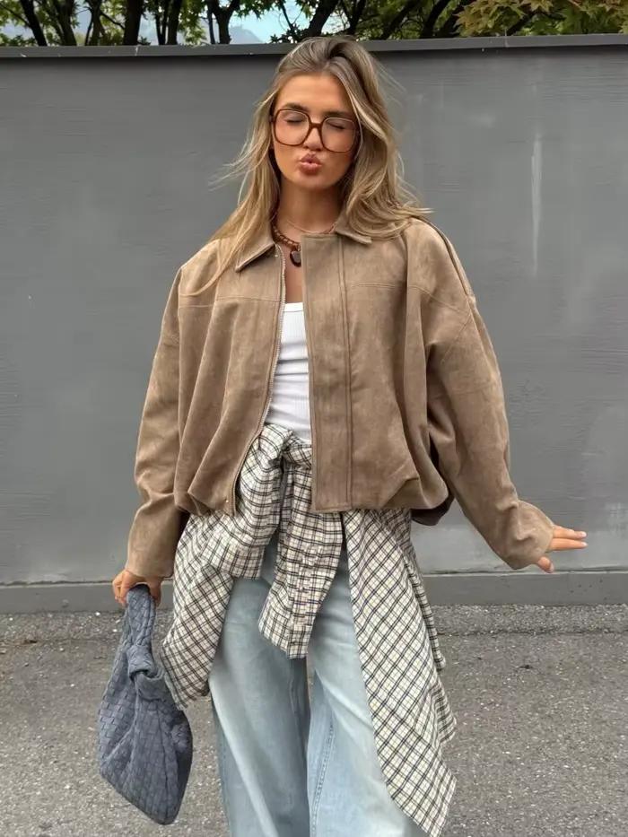 Dámska khaki semišová bunda
