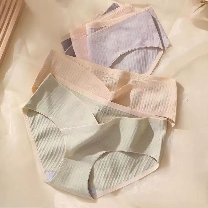 Culotte de Grossesse en Coton Jacquard à Rayures pour Femme Enceinte, Sous-vêtement Taille Basse sans Couture, Grande Taille