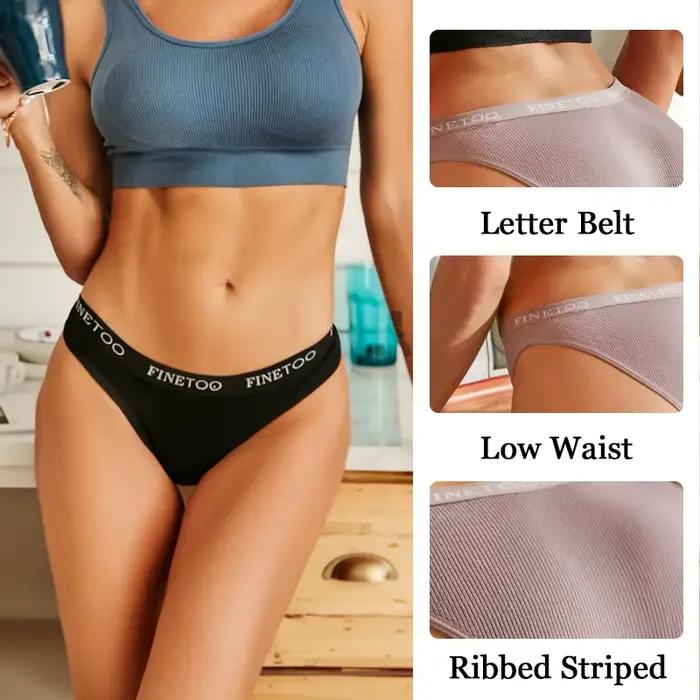 FINETOO 4 pièces coton rayé sous-vêtements femmes culottes lettre ceinture slips dames taille basse Lingerie solide respirant caleçon