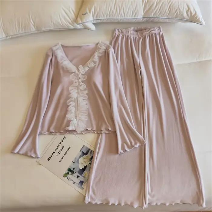 Pyjama d'hiver pour femme, ensemble de vêtements de nuit en velours et polaire, épais et chaud, costume de maison pour femmes, coussin de poitrine, haut et pantalon