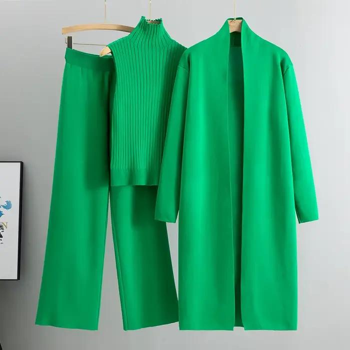 Elegantný a trendy 3-dielny set pre ženy z úpletu na zimu a jeseň 2026: Cardigan