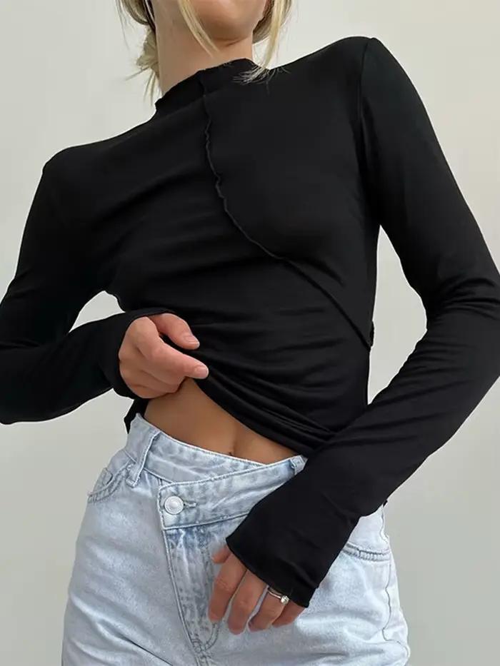 2025 Y2K rolák s dlhými rukávmi tričká ženy biela jeseň zima ležérna čierna základná sivá Sexy topy 90s móda Vintage