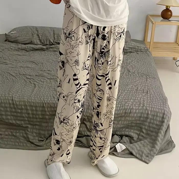 Pantalon de pyjama femme dessin animé Moe chat grande bataille pantalon de pyjama femme étudiant pantalon ample pantalon décontracté dame pantalon de couchage
